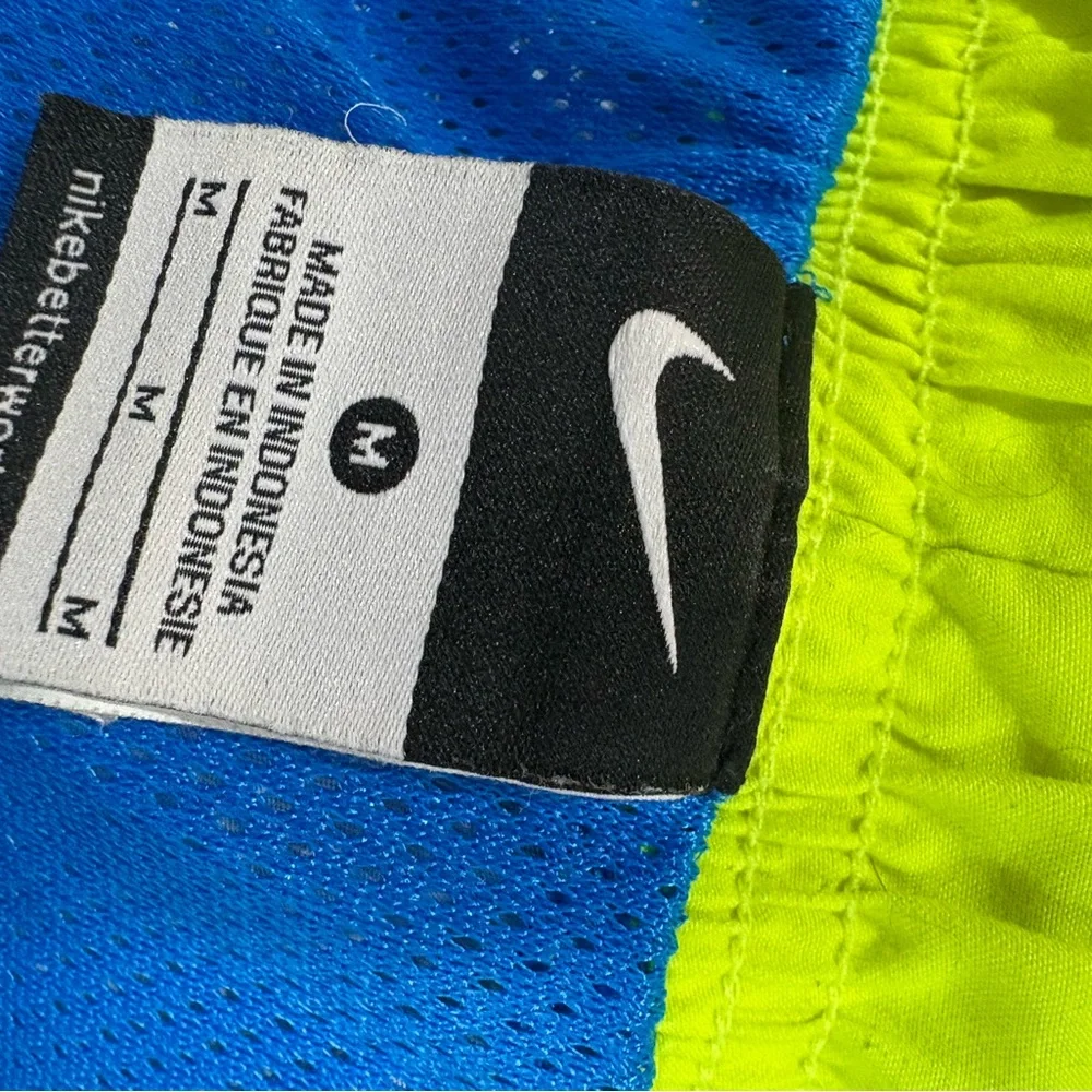 Nike Mens Swim Trunks Blue/yellow Big Swoosh Logo Pockets Size Medium